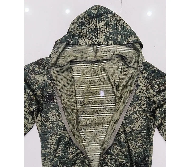Men Fishing Hiking Sets Outdoor Tactical Mesh Hoodie Mosquito-Proof Set Camping Jacket Elastic Waistband Hunting Pants Men Kids