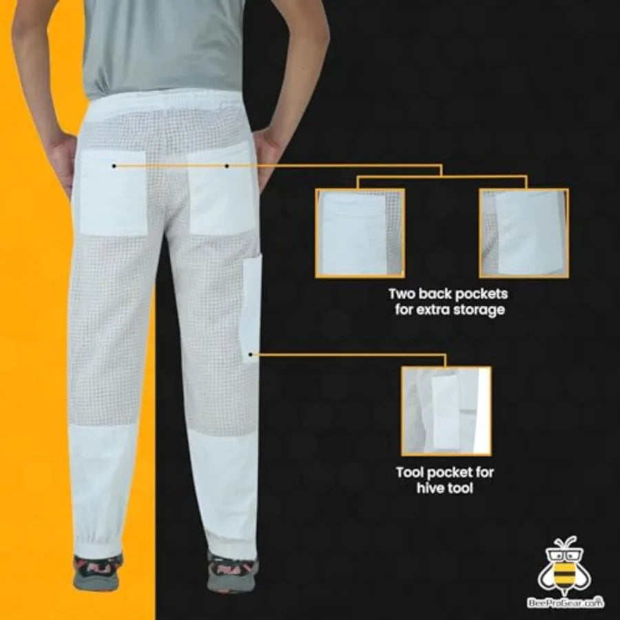 BeeProGear Sting-Proof Beekeeping Pants for Men and Women, Ventilated 3-Layer Mesh Pants with Tool Pockets and Carry Bag