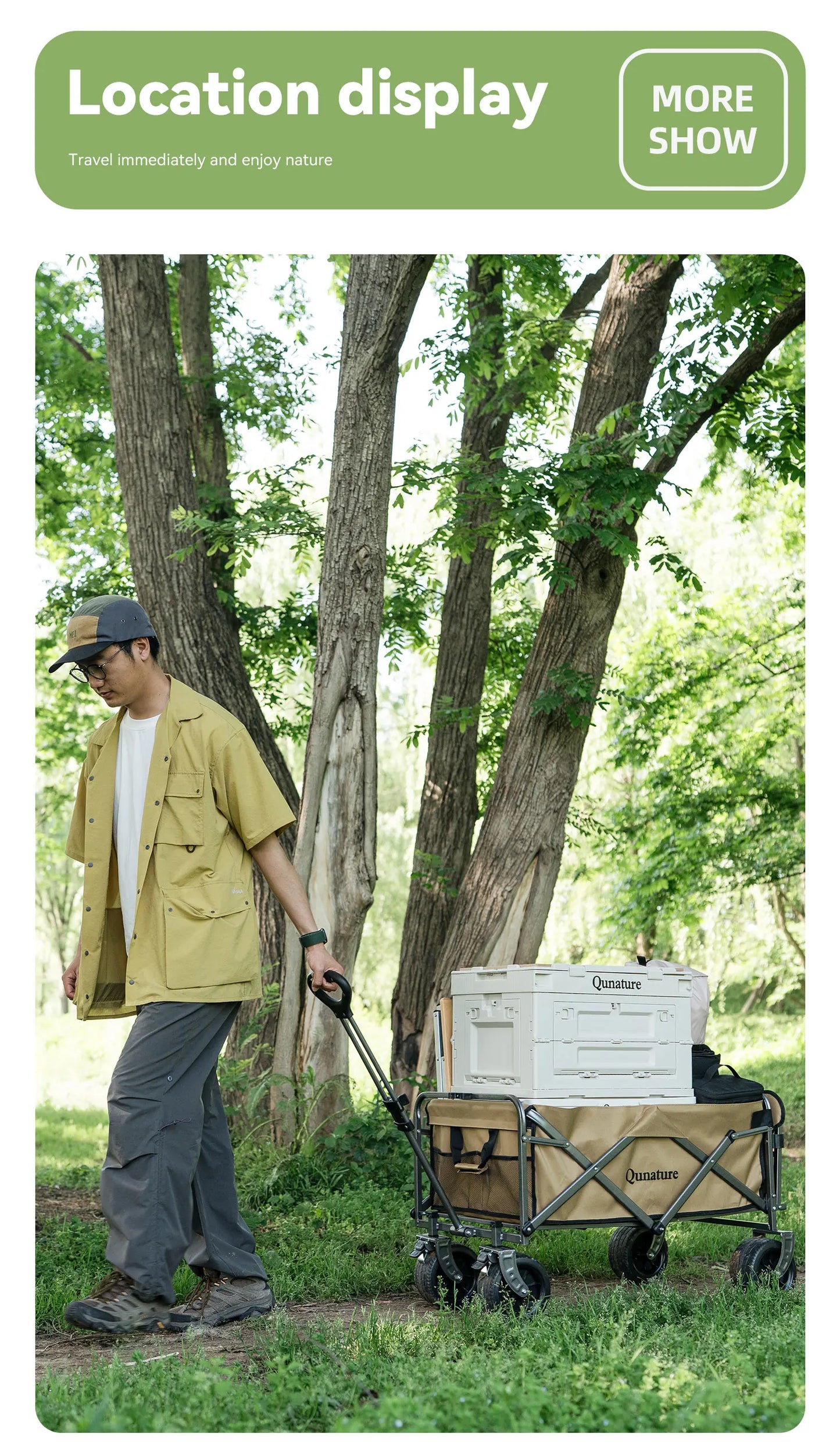 Qunature Local Shipping Outdoor Foldable Camping Cart Small Campsite Trailer for Picnic Camping Kid-Reclining Vending Travel 150L Hand-Push Camping Cart