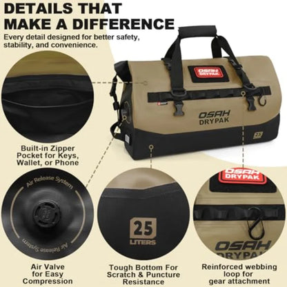 Waterproof Duffel Bag 25L/40L/60L Heavy-Duty Roll-Top Dry Bag for Motorcycle Travel Camping Boating Kayaking Outdoor Adventure