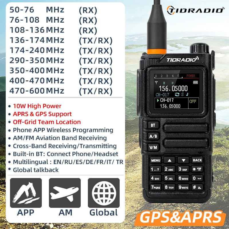 TIDRADIO H9 10W GPS APRS Radio Walkie Talkie, Off-Grid Team Location, Offline Map, No Cell Signal Team Tracking, Long Range Two Way Radio, USB-C Rechargeable, Air Band AM FM NOAA