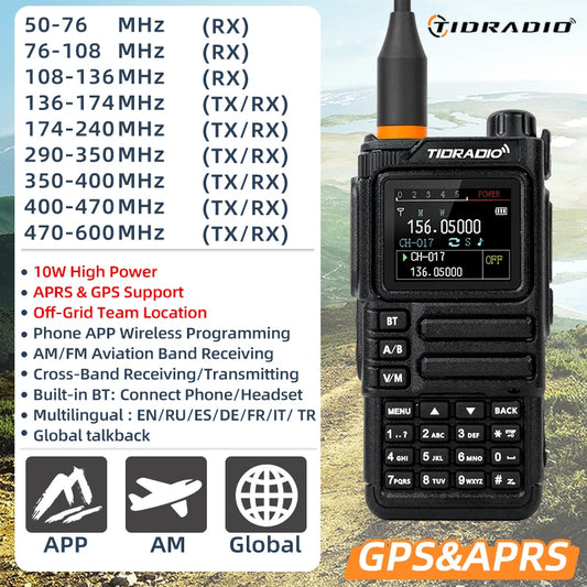 TIDRADIO H9 10W GPS APRS Radio Walkie Talkie, Off-Grid Team Location, Offline Map, No Cell Signal Team Tracking, Long Range Two Way Radio, USB-C Rechargeable, Air Band AM FM NOAA