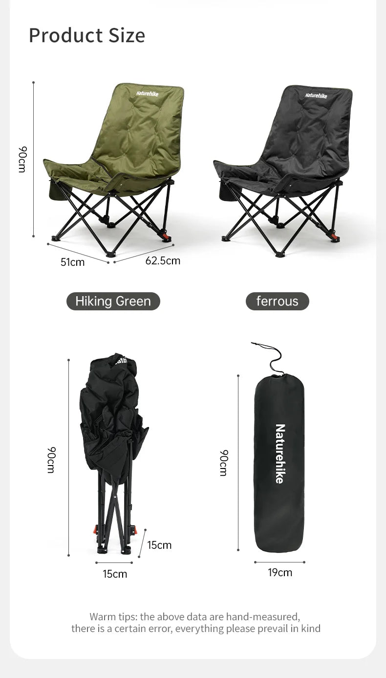 Naturehike High Back Moon Chair Camping Outdoor Fishing Folding Adjustable Lounge Chair Portable Picnic Garden Leisure Seat