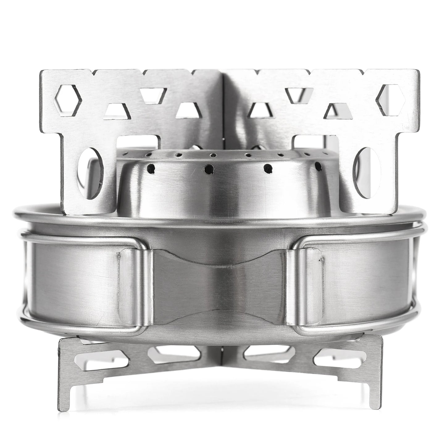 Portable Outdoor Stainless Steel Alcohol Stove with Foldable Handles for Camping Hiking Backpacking Picnic Survival