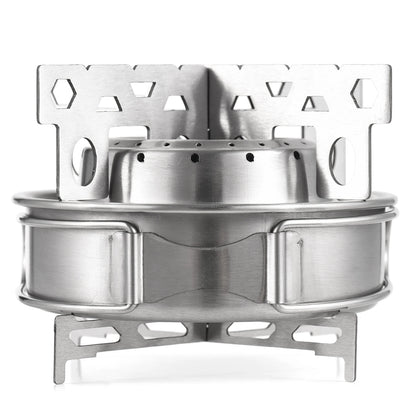 Portable Outdoor Stainless Steel Alcohol Stove with Foldable Handles for Camping Hiking Backpacking Picnic Survival