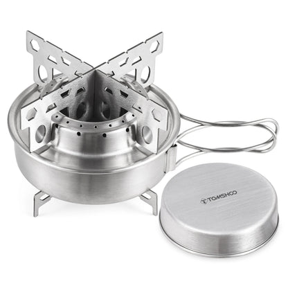 Portable Outdoor Stainless Steel Alcohol Stove with Foldable Handles for Camping Hiking Backpacking Picnic Survival