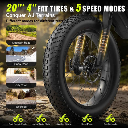1500W Mountain Ebike 48V 15Ah Lithium Battery 31MPH Max Speed 65Miles Long Range Adult Off Road Electric Mountain Bike 20 inch
