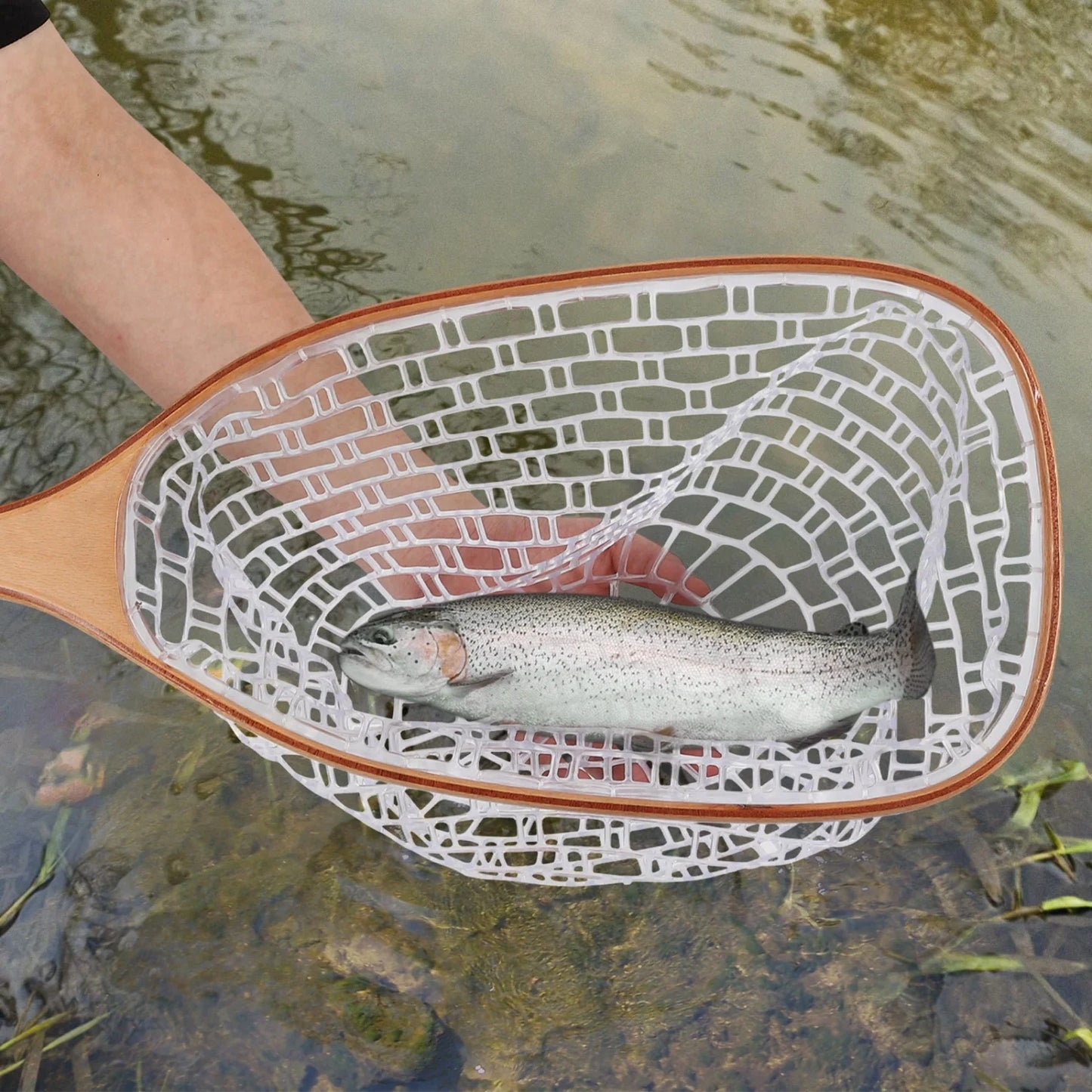 Wooden Frame Fly Fishing Landing Net, Fly Fishing Gear for Stream Fishing