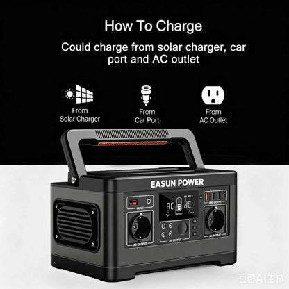 EASUN POWER 600W 300W Portable Power Station Solar Generator Quick Charge AC Outlets for Outdoor Camping RV Home LiFeP04 Battery for US No DUTY