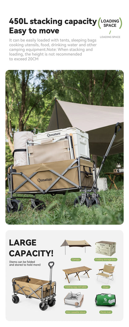 Qunature Local Shipping Outdoor Foldable Camping Cart Small Campsite Trailer for Picnic Camping Kid-Reclining Vending Travel 150L Hand-Push Camping Cart