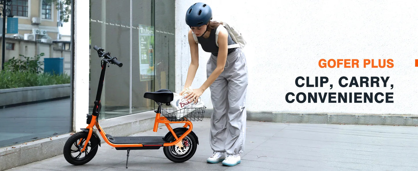 SISIGAD C10 600W Electric Bicycle, 19MPH top speed, 20-mile range, with seat, shock absorbers, folding design, and dual brakes.