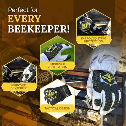 Premium Beekeeping Goatskin Gloves w/Highest Patented Ventilation and Dexterity - Beekeping Supplies
