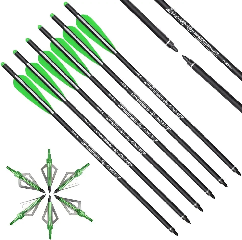 Crossbow Bolts 20 Inch Carbon with Hunting Broadheads 6 Pack, Crossbow Arrows for Hunting Outdoor Target Practice