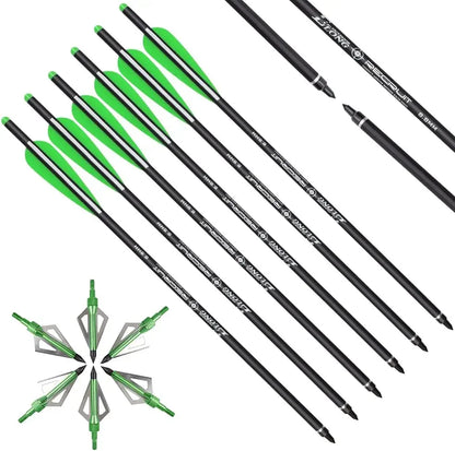 Crossbow Bolts 20 Inch Carbon with Hunting Broadheads 6 Pack, Crossbow Arrows for Hunting Outdoor Target Practice