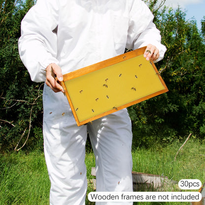 30-Pack Natural Beeswax Hive Foundations Beekeeper's Starter Kit 7.68x16.34" Beekeeping Sheets for Increased Honey Production