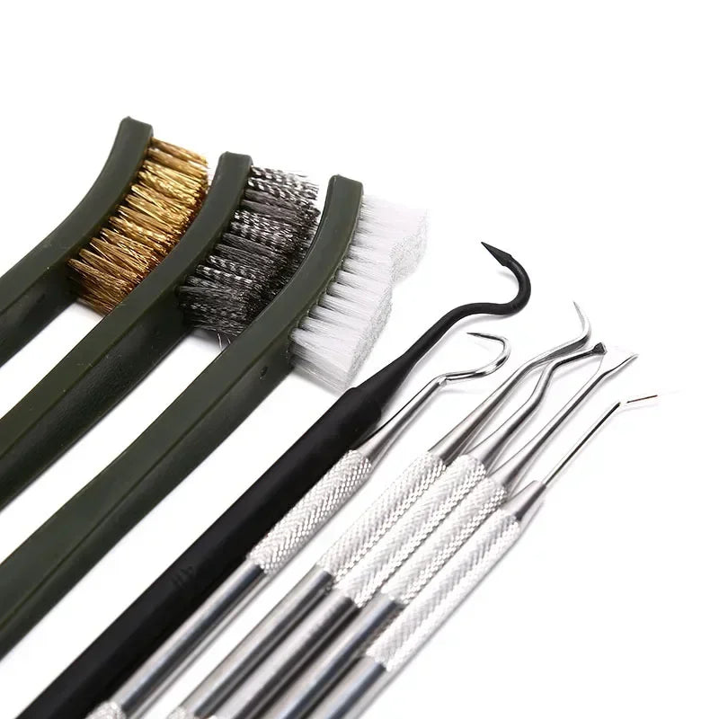 9pcs/Set Toy Gun Cleaning Kit 3 Brass Steel Brushes 6 Stainless Steel Pick Rifle Cleaning Tool