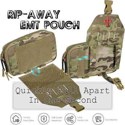 Rapid Deployment Tactical MOLLE Trauma Kit Pouch, Quick Release Tear-Off Medical First Aid Organizer with Red ID for Emergency Survival