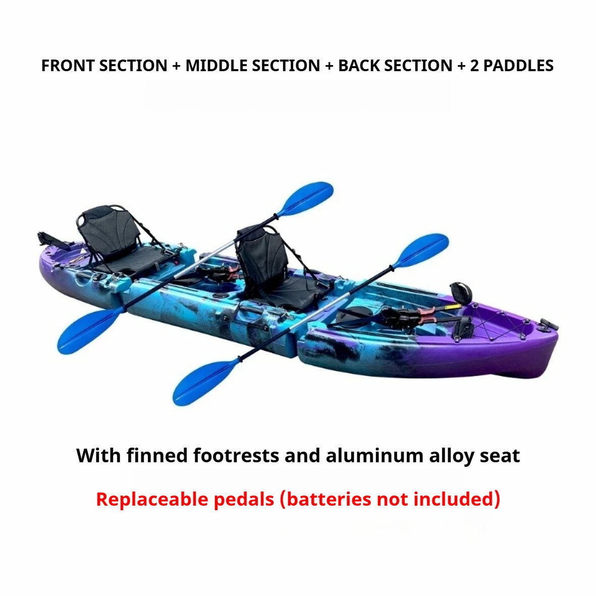 Modular Assembly Kayak with Split Hard Shell, Electric/Pedal-Driven Canoe for Solo/Tandem Lake/Sea Adventures, Portable LLDPE