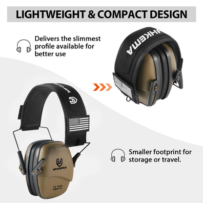 YHKEMA Passive Noise Cancelling Headphones, Foldable On-Ear Hearing Protection Earphones for Hunting, Work, Mowing - NRR 25dB