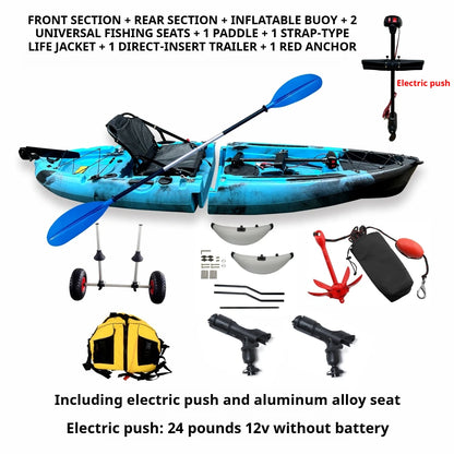 Modular Assembly Kayak with Split Hard Shell, Electric/Pedal-Driven Canoe for Solo/Tandem Lake/Sea Adventures, Portable LLDPE