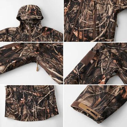 Men's Silent Soft Shell Camouflage Tactical Jacket Waterproof Warm Fleece