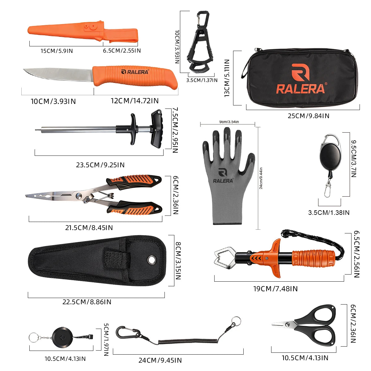 Lure fishing equipment: fish gripper, fishing pliers, hook remover, fishing knife, complete set, essential for fishing