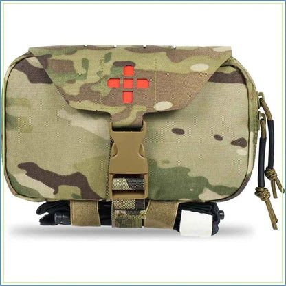 Rapid Deployment Tactical MOLLE Trauma Kit Pouch, Quick Release Tear-Off Medical First Aid Organizer with Red ID for Emergency Survival