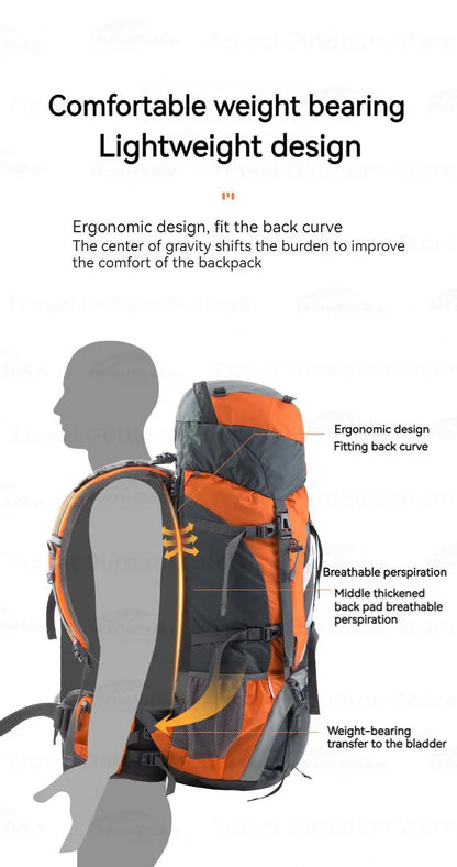 Naturehike 70+5L Backpack Hiking Travel Mountaineering Knapsack Softback Large Capacity Men Waterproof Rucksack With Rain Cover