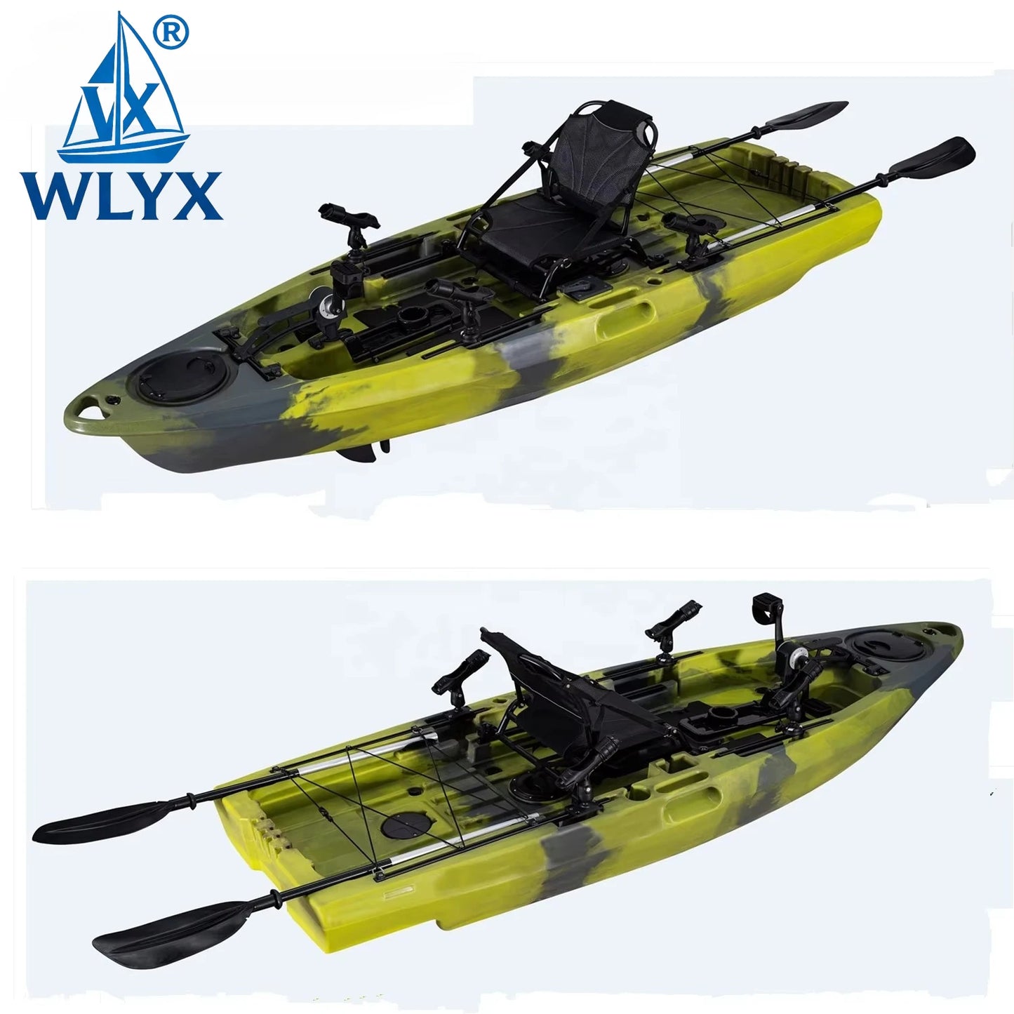 Customize Portable  Kayak With Split Hard Shell Electric Pedal-Driven Canoe For Solo Tandem Lake Sea Adventures Modular Assembly