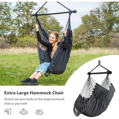Steel Bar Hammock Swing Chair - Large Seat for Patio, Garden, Bedroom in Gray
