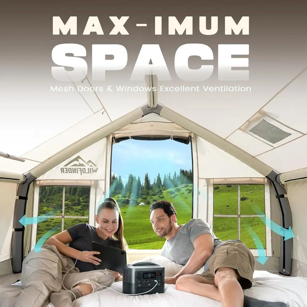 Quick-Setup Inflatable Tent with Skylight, 4-6 Person Waterproof Outdoor Camping Shelter