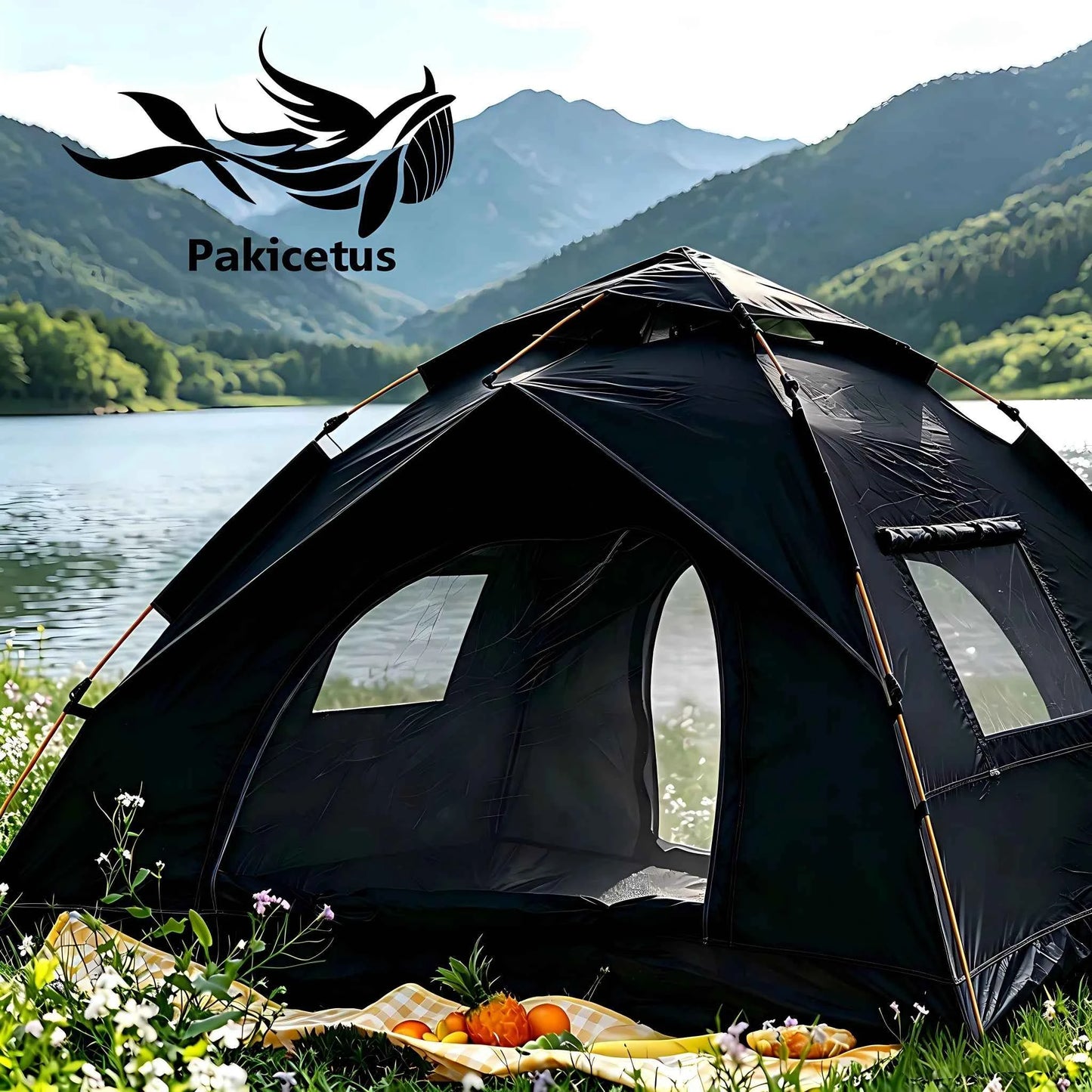 PAKICETUS 1-3 Person Pop Up Camping Tent, 60s Fast Setup Dual Door Portable Dome Tent with Storage Bag for Backpacking Hiking Outdoor Backyard Use