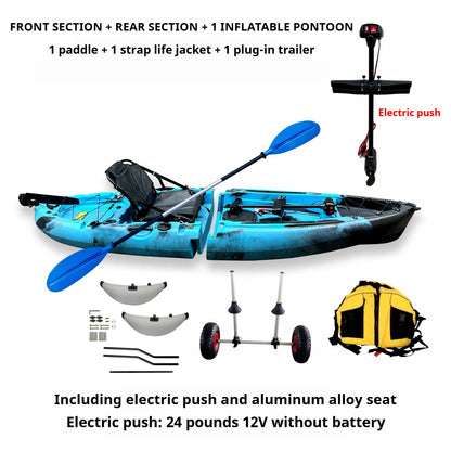 Modular Assembly Kayak with Split Hard Shell, Electric/Pedal-Driven Canoe for Solo/Tandem Lake/Sea Adventures, Portable LLDPE