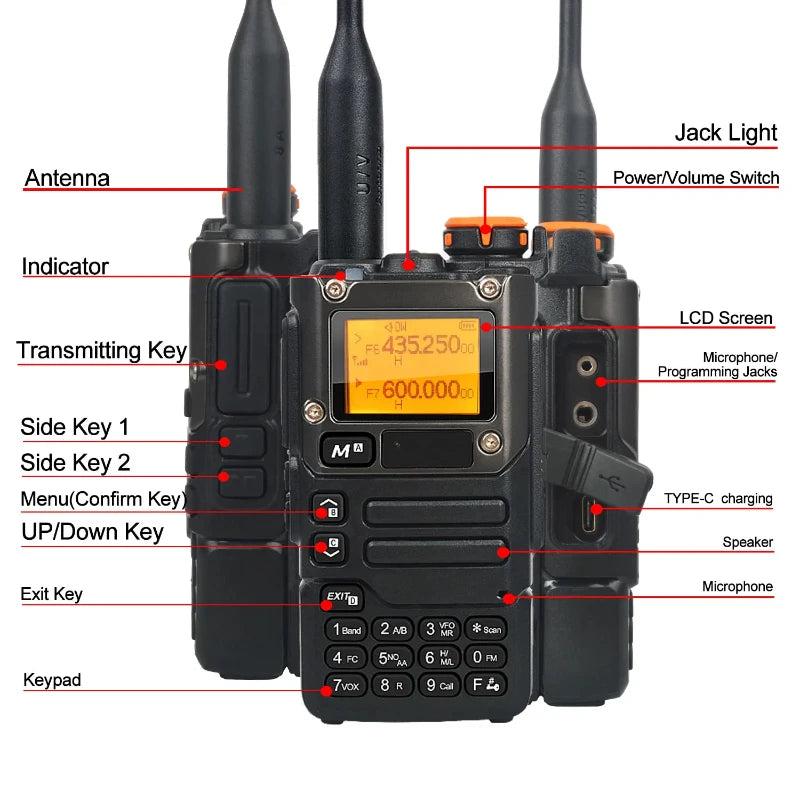 1600mAh 5W Walkie Talkie UV-K5(8) 50-600MHz Air Band Rx Multi-Band 136-600MHz Tx DTMF Scrambler Frequency Scan Copy Vox FM Radio