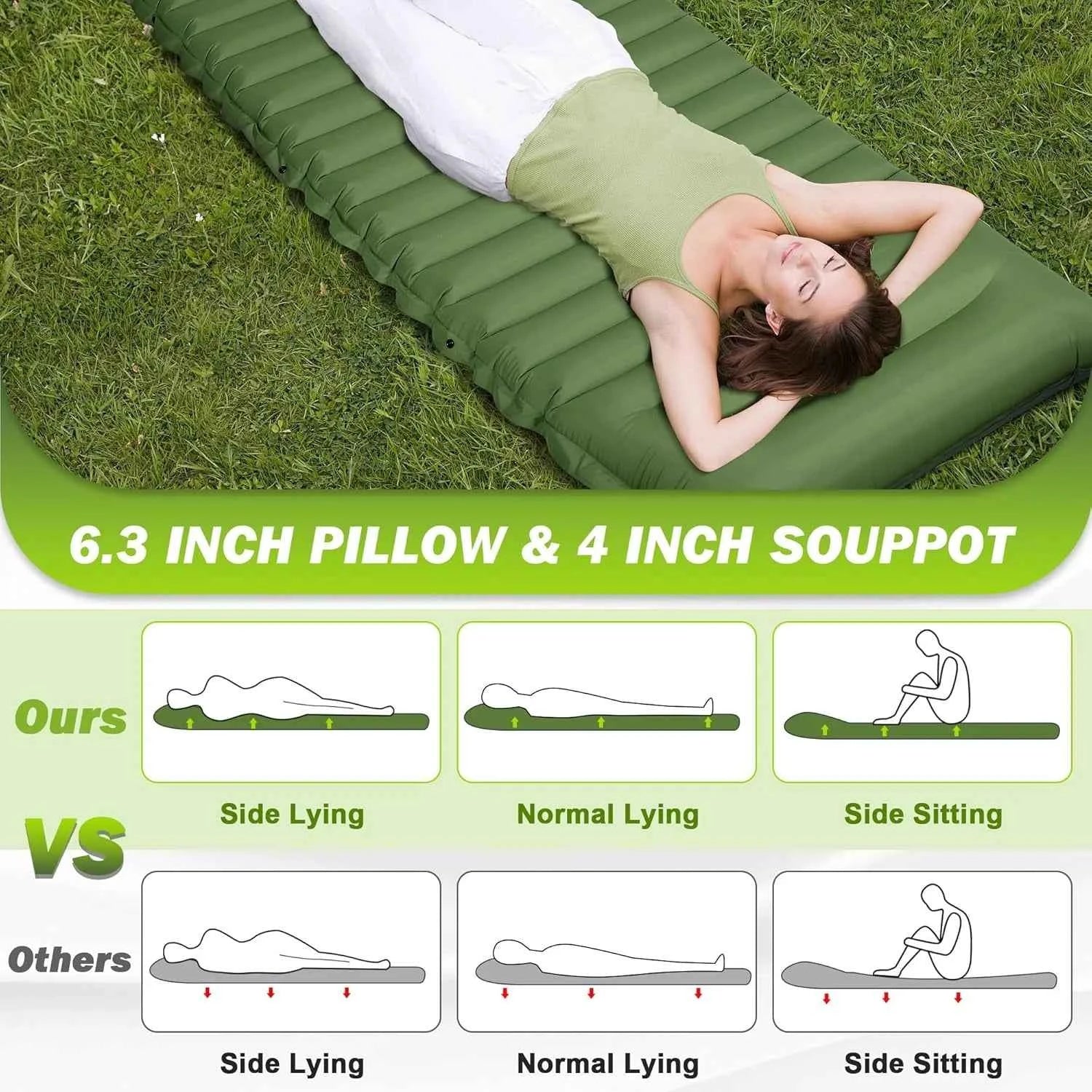 Extra Thick 4 Inch Camping Sleeping Pad Outdoor Camping Self-Inflating Mats Spliceable Hiking Fishing Sleeping Pad