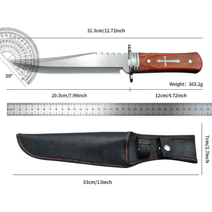 A survival knife suitable for daily carry, applicable to outdoor camping, combat and hunting.