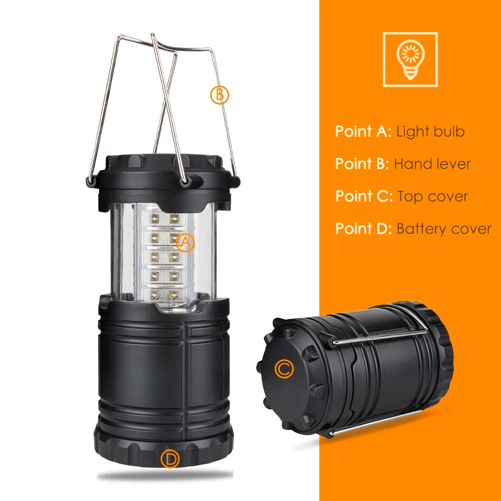 30 LED Tent Lamp Waterproof Camping Light Power by 3*AAA Battery Emergency Light Portable Lantern Working Lighting Flashlight