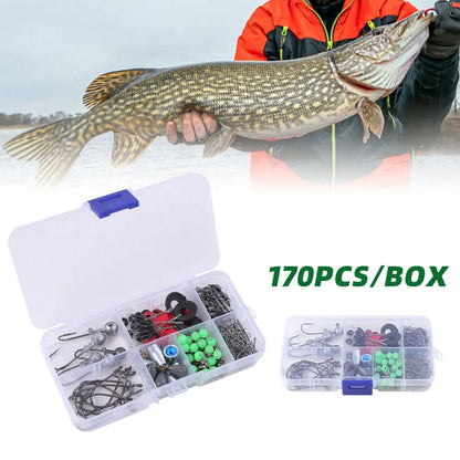 170pcs Fishing Tools Accessories Kit Set with Fishing Box Fish Hooks Swivels Sinkers Fishing Accessories Kit Gifts for Men