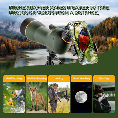 20-60X70 Zoom HD Spotting Scope FMC Lens BAK4 Prism Portable Size Design with Mobile Holder Table Tripod for Bird Watching