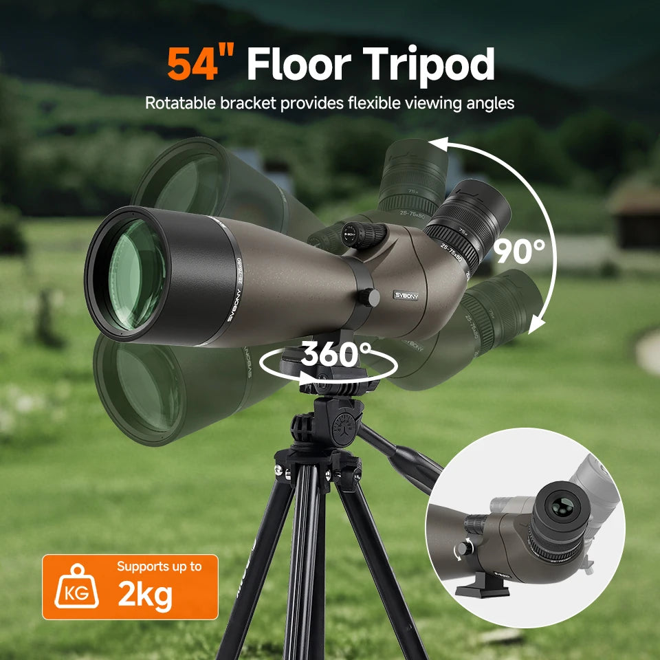 Svbony SV29 Spotting Scope 25-75x80mm FMC 57° Wide Angle Removable 1.25" Eyepiece Telescope for Target Shooting Archery