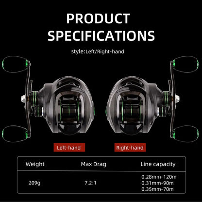 Fishing Baitcasting Reel All Metal Spool 18+1BB 10kg/22LB Max Drag Speed Ratio 7.2:1 Magnetic Metal Casting Pesca Fishing Reels