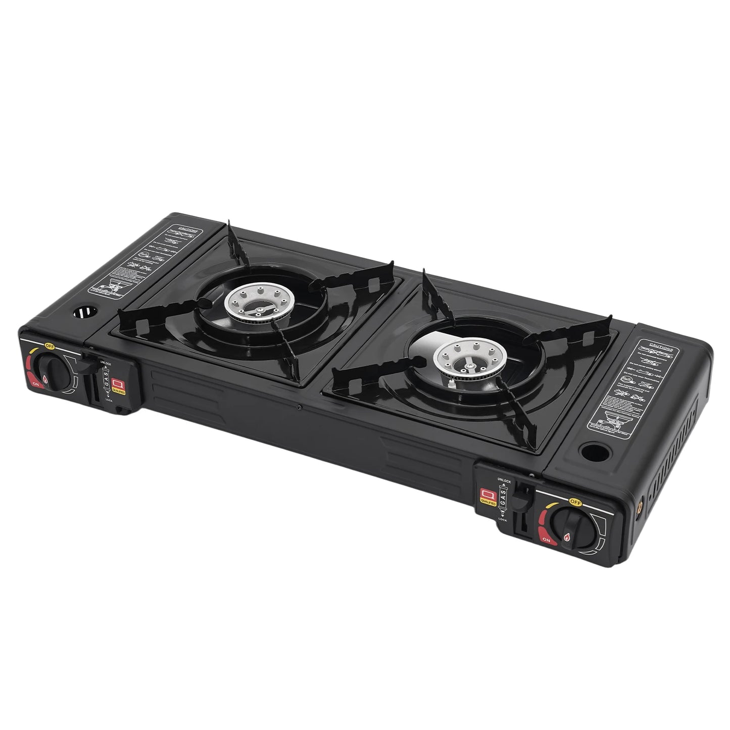 2 Burners Portable Camping Stove, 2.5KW Auto Ignition Butane/LPG Gas Stove w/Baking Tray+Carrying Case for RV Outdoor Picnic BBQ