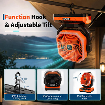 Portable Camping Fan 40000mAh Rechargeable Battery Powered Fan With Remote Timer LED Light 5 Speeds For Tent Travel Car Outdoor