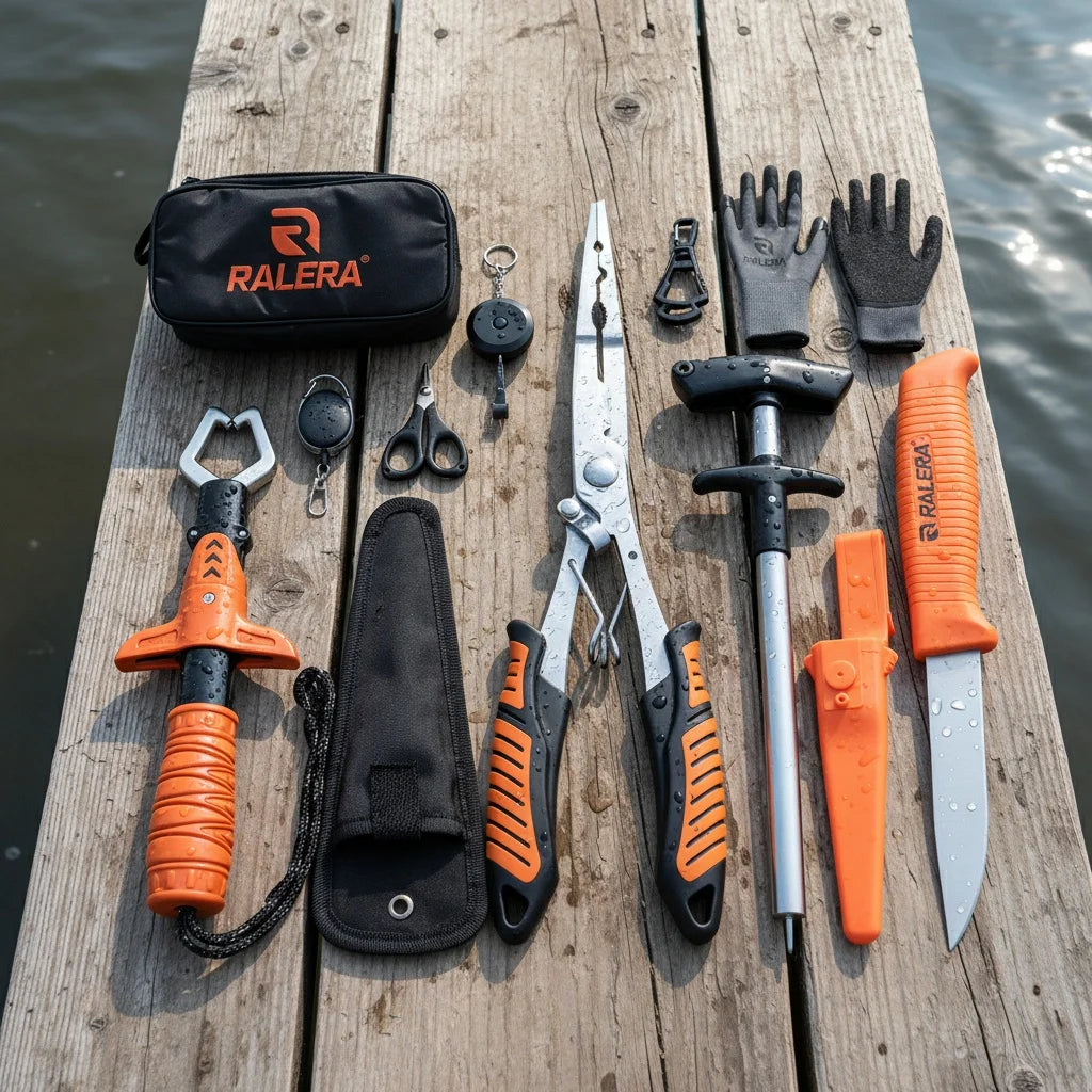 Lure fishing equipment: fish gripper, fishing pliers, hook remover, fishing knife, complete set, essential for fishing