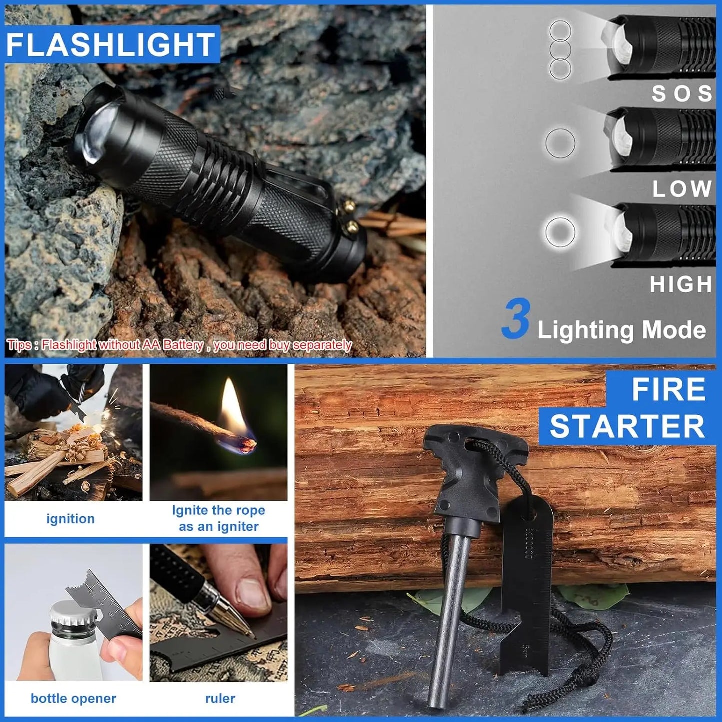 30-in-1 Survival Kit for Men & Women, Adventure Gifts, Camping Fishing Hunting Gear