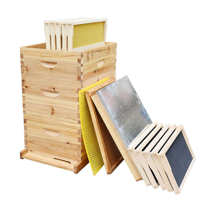 10-Frame Langstroth Bee Hive Coated with Beeswax Includes Beehive Frames and Foundations Beekeeping Starter Kit