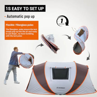 Instant Pop Up Camping Tent, 6 Person, Easy Setup Tent, Water Resistant Dome, Portable with Carry Bag