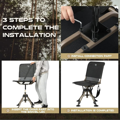 360 Degree Silent Swivel Folding Hunting Chair, Adjustable Height & Legs, 400lbs Capacity, Portable Ground Seat
