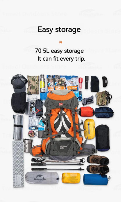 Naturehike 70+5L Backpack Hiking Travel Mountaineering Knapsack Softback Large Capacity Men Waterproof Rucksack With Rain Cover