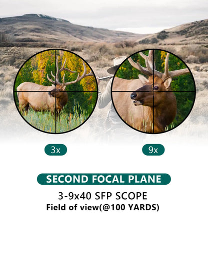 HT 3-9x40 SFP Hunting Scope Rifle Scope FMC Hunting Optics with Free Scope Rings for Outdoor Hunting Training